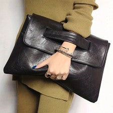 Elegante bolso sin asas de noche grande de cuero PU vintage cartera para mujer