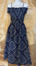 Vestido azul marino manga al hombro. Mujer Estampado Boho Elegante y Sexy