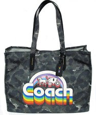 Bolso de Mano Coach 42 Verde/Azul CA303 NUEVO CON ETIQUETAS Estampado Camuflaje Arco Iris Caballo y Carruaje Lona