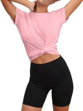 1X (Camisetas de entrenamiento para mujer transpirables calce suelto yoga manga corta8004