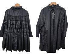 POR QUÉ Vestido Camisa Túnica Swing Negro Calado Nuevo con Etiquetas Para Mujer Talla L Botón Delantero