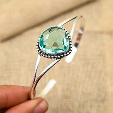 Brazalete ajustable de plata de ley 925 hecho a mano con piedras preciosas de apatita Aqua