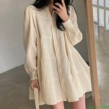 Vestido Para Mujer Línea A Manga Larga Moda Solapa Suelto Elegante Verano Informal Elegante