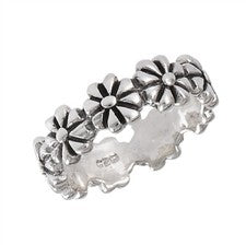 Anillo con banda de flores de plata de ley - Embalaje de regalo gratis