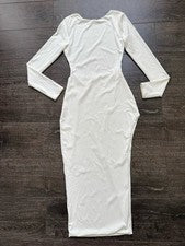 Maxi Vestido Moda Nova Para Mujer LS Blanco Largo Abertura Lateral Elastizado Talla XS