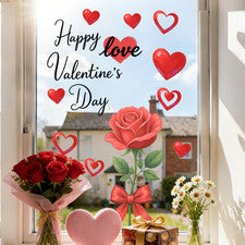 Calcomanía de ventana para decoración del hogar con diseño de corazón de flores para temporada de San Valentín