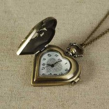 Reloj Bolsillo Colgante Hueco Cuarzo Forma Corazón Vintage Moda Mujeres Hombres Regalo