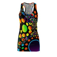 Vestido para mujer espalda deportiva estampado por todas partes lunares psicodélicos colorido divertido retro