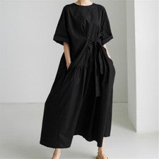 Nuevos vestidos sueltos con lazo cuello redondo informales y de moda línea A cómodos para mujer