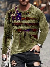 Camiseta manga larga estampado 3D de bandera Antiguo ropa elegante para hombre