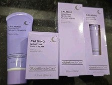 Global Beauty Care Calmante 4 piezas. Set NUEVO Suero Facial, Limpiador, Crema de Noche