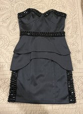 NUEVO NUEVO CON ETIQUETAS EDICIÓN New York Mujer’s LBD Pequeño Vestido Negro Satinado y Cristales Talla 2