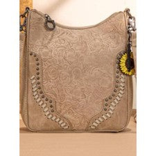 Bolso Bandolera Montana West Floral Repujado Tostado Nuevo con Etiquetas Western Whipstitch