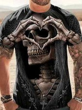 Camiseta Con Estampado 3d De Cráneo Para Hombre Camisa Corta Moda Hip-hop Lujo