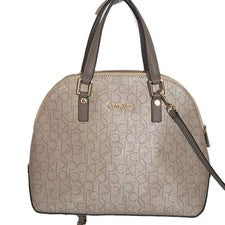 Bolso de mano para mujer Calvin Klein mediano domo logotipo CK gris topo dorado nuevo sin etiquetas