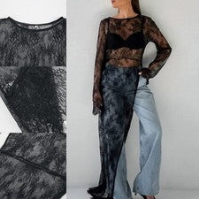 Vestido de encaje de mujer de moda manga larga y dobladillo irregular para d