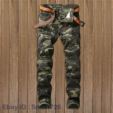 Pantalones de mezclilla de camuflaje para hombre diseñados ajustados de motociclista pantalones ajustados de moda