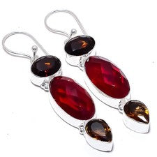 Granate, piedras preciosas ahumadas hechas a mano 925 pendiente de joyería...