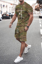 Camisetas Hombres Gráfico Cruzado Camuflaje Verde Manga Corta Camiseta y Pantalones Cortos CONJUNTO 2 PIEZAS