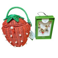 ¡Bolso de cesta de fresa adornado con perlas Kate Spade para Target y collar con dije!!