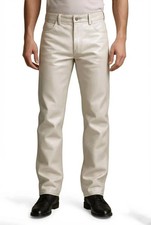 Pantalón de motociclista de cuero suave genuino de vaca estilo 5 bolsillos pantalón de cuero blanco para hombre