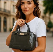 BCBG Paris LINDA Cartera Mujer Gris Pizarra Charol Samantha Speedy Mini Nueva con Etiquetas