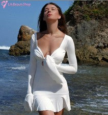 Nuevo Sexy Europeo Mujer Invierno Manga Larga Vestido Cuello en V Ropa de Fiesta