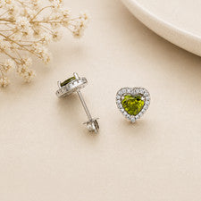 Pendientes de plata de ley 925 con corazón de piedra de nacimiento de cristal de peridoto de agosto regalo para mujer