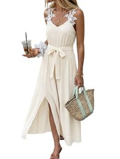 Mujer Vestido midi estampado floral y lazo Beige L C1F68881