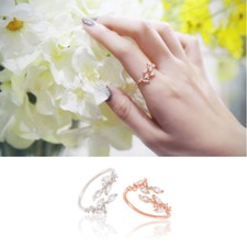 Ring Blätterzweig 47 - 54 verstellbar Sterling Silber 925 Zirkonia Damen