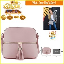 Bolso Bandolera Mujer Imitación Cuero con Borla Cremallera Bolsillos Rubor