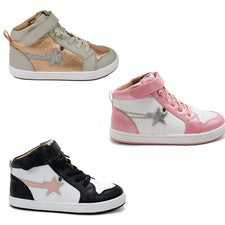 Zapatilla deportiva de moda de caña alta de cuero Team Star con suelas viejas para niñas NUEVA