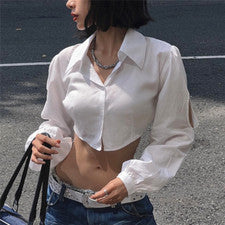 Mujer Moda Tendencia Informal Solapa Cárdigan Hueco Manga Larga Camiseta Prenda para el torso