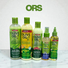 Juego de cuidado capilar con aceite de oliva ORS - Champú, acondicionador, aceites y loción (118-370 ml)
