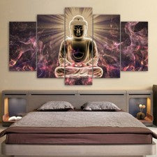 Arte de pared con luz de Buda para el hogar de 5 piezas pintura decorativa cuadro mural decoración moderna
