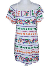 Vestido La Blanca Bordado Floral Hombro Frío Encubrimiento Mujer L Blanco Multi