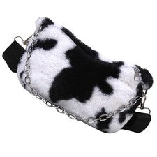 Bolso de hombro de felpa con patrón de vaca de 1 pieza para mujer