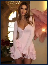 Mini vestido ceñido al cuerpo línea A Absobe dobladillo con volantes cuello en V botones asimétricos