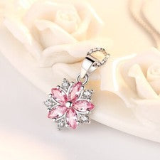 Collar Colgante Flor Cristal Rosa Plata de Ley 925 Mujer’s Joyería Regalo