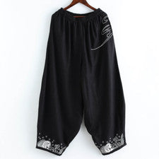 1x Hombres Bordados Bloomers Pantalones Algodón Mezcla de Lino Pantalones Estilo Étnico Sueltos