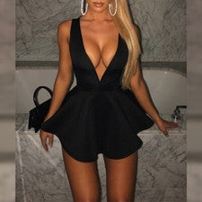 Nuevo Vestido Para Mujer Negro Sexy y de Moda Profundo V Sin Espalda Calce Ajustado Sin Mangas