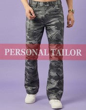 Pantalón de mezclilla de cuero camuflado gris real para hombre estilo bootcut 5 bolsillos