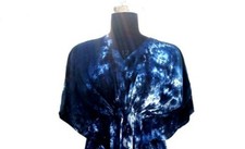 Indio Azul Shibori Caftán Verano Bikini Mantas Talla Grande Maxi Vestido de Playa EE. UU.
