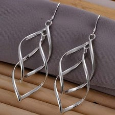 Pendientes de gancho de plata esterlina 925 boho colgantes de doble giro para mujer joyas
