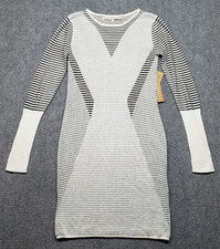 Vestido Rachel Roy Para Mujer S Blanco Negro Rayas Tejido Manga Larga Bodycon Forrado Nuevo
