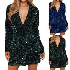 Nuevo vestido de traje elegante de manga larga con lentejuelas de moda para mujer