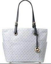 Bolso de Mano Michael Kors Jet Set de Viaje Pequeño con Logotipo para Mujer (Óptico Blanco/Azul Marino)