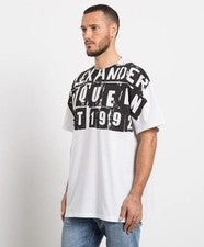 Alexander McQueen Blanco EST. Camiseta de algodón de diseñador 1992 con logotipo para hombre