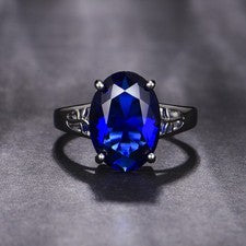 Anillo ajustable de piedra de cristal ovalado azul de plata de ley 925 para mujeres niñas joyas