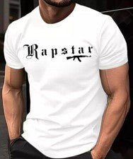 Camiseta Rapstar Elegante Moda Para Hombre Vibrante Estilo Informal Cuello Redondo Estilo Suave